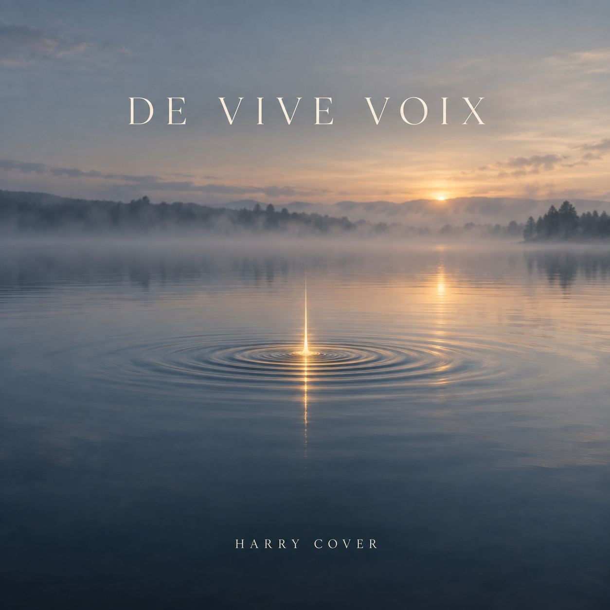 Pochette de l’album De vive voix, un lac calme dans une lumière bleue et dorée